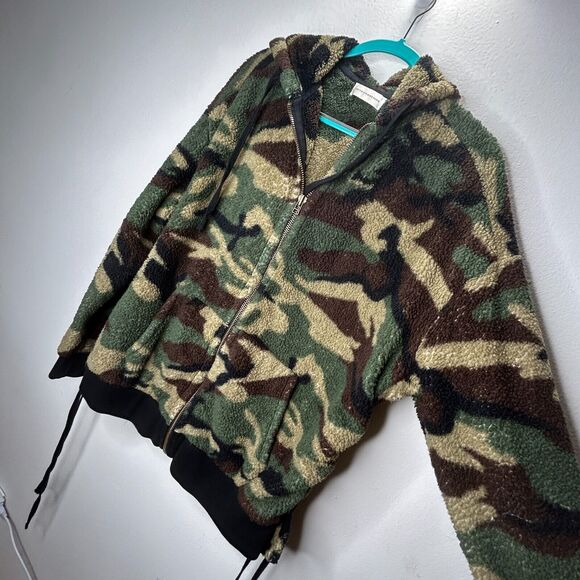 Faith Connexion Camo Sherpa Zip Hoodie Jacket Split Kangaroo Pocket Lace Side SM - Picture 5 of 15